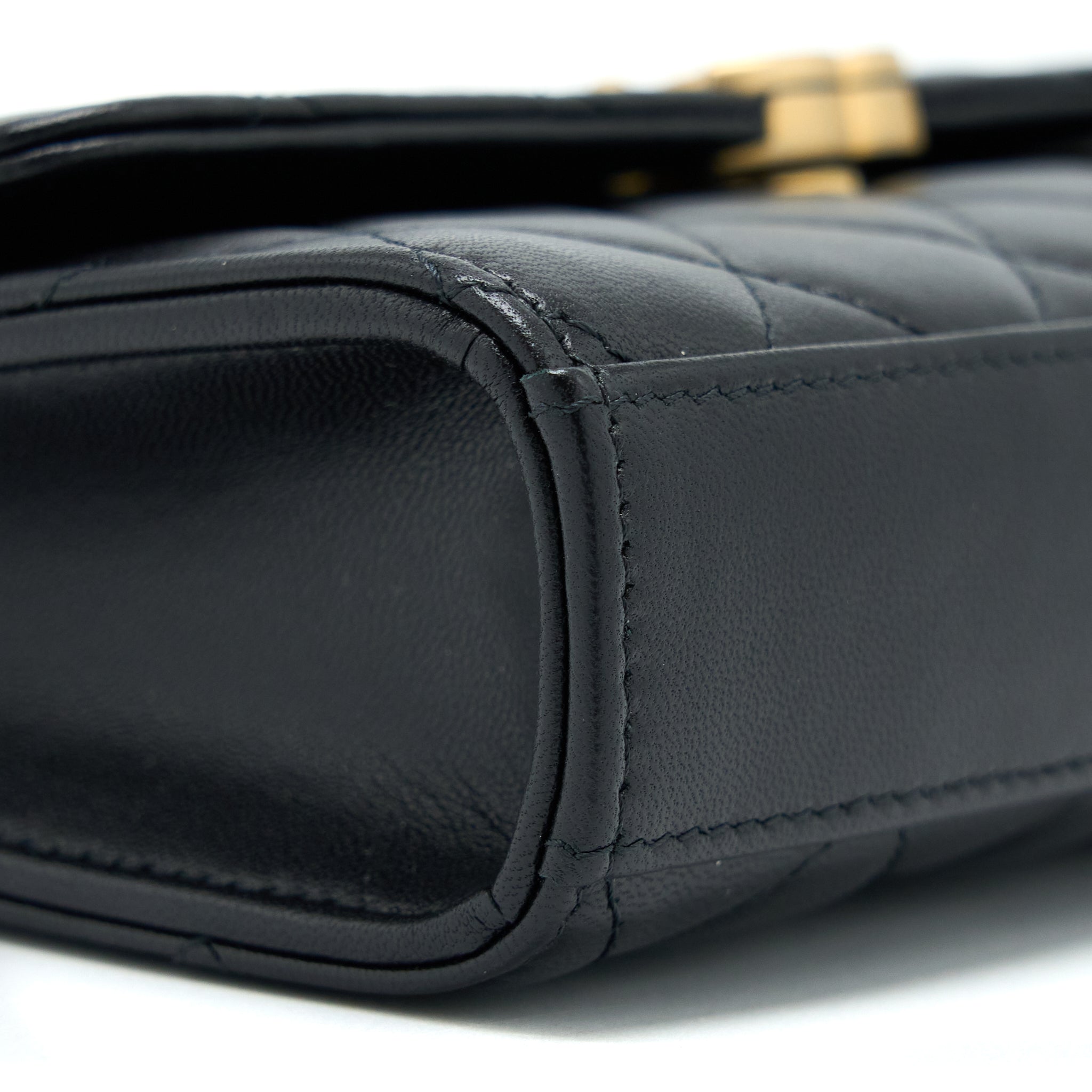 Chanel 22B Flap Bag With Enamel Top Handle Lambskin Black
