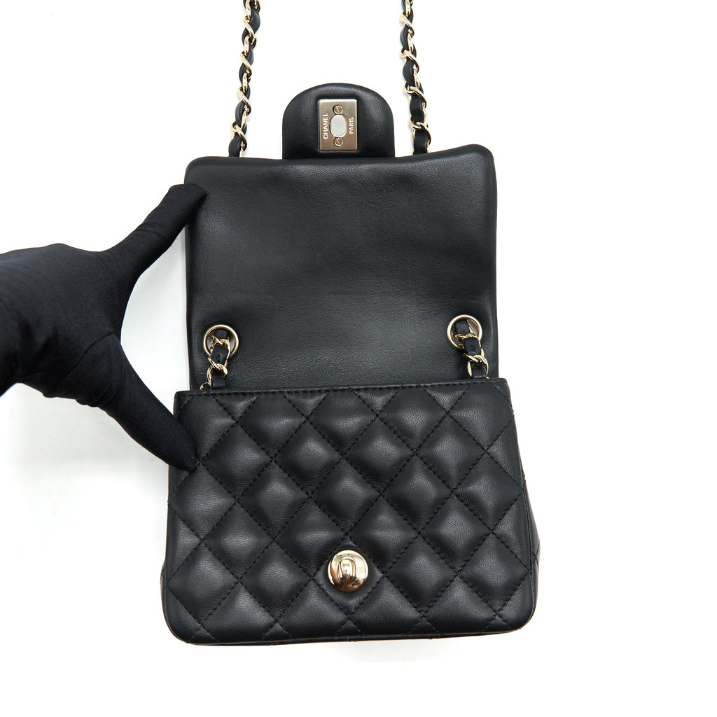 Chanel Mini Square Flap Bag Lambskin Black L