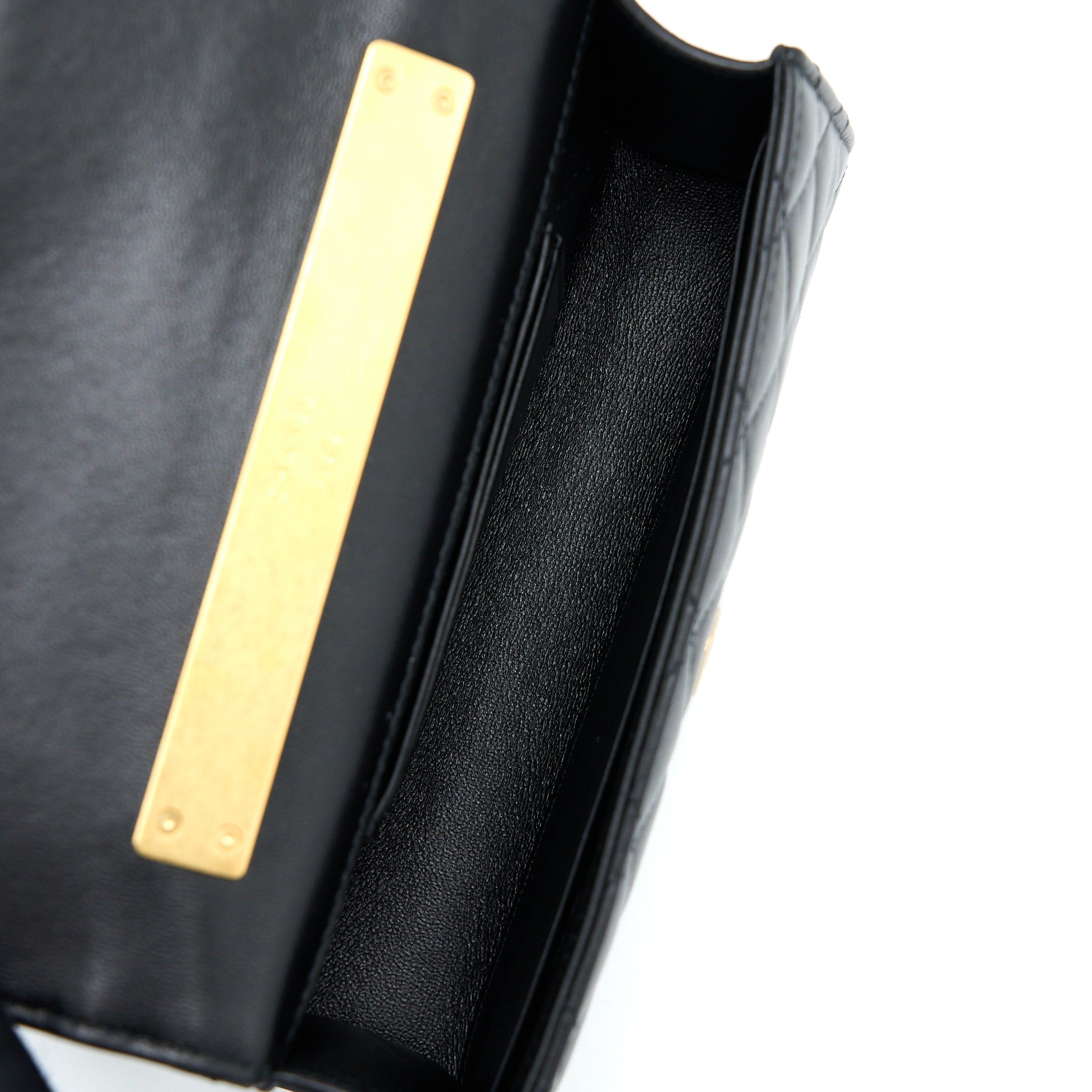 Chanel 22B Flap Bag With Enamel Top Handle Lambskin Black