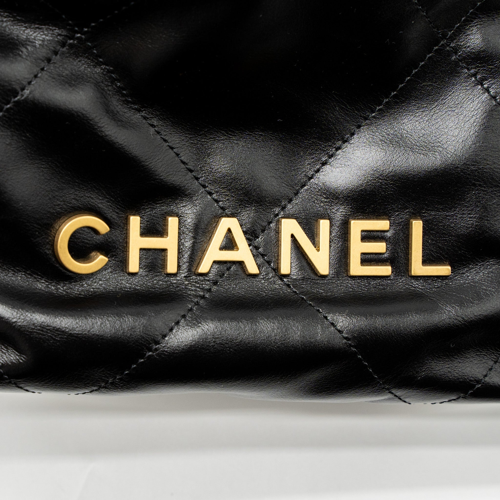 Chanel Mini 22 Bag Shiny Calfskin Black Brushed  (Microchip)