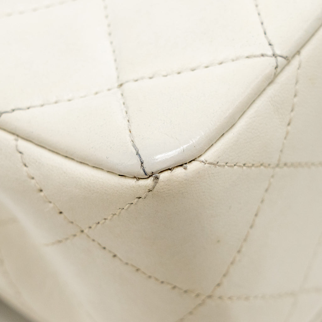 Chanel Vintage Small Classic Double Flap Bag Lambskin White