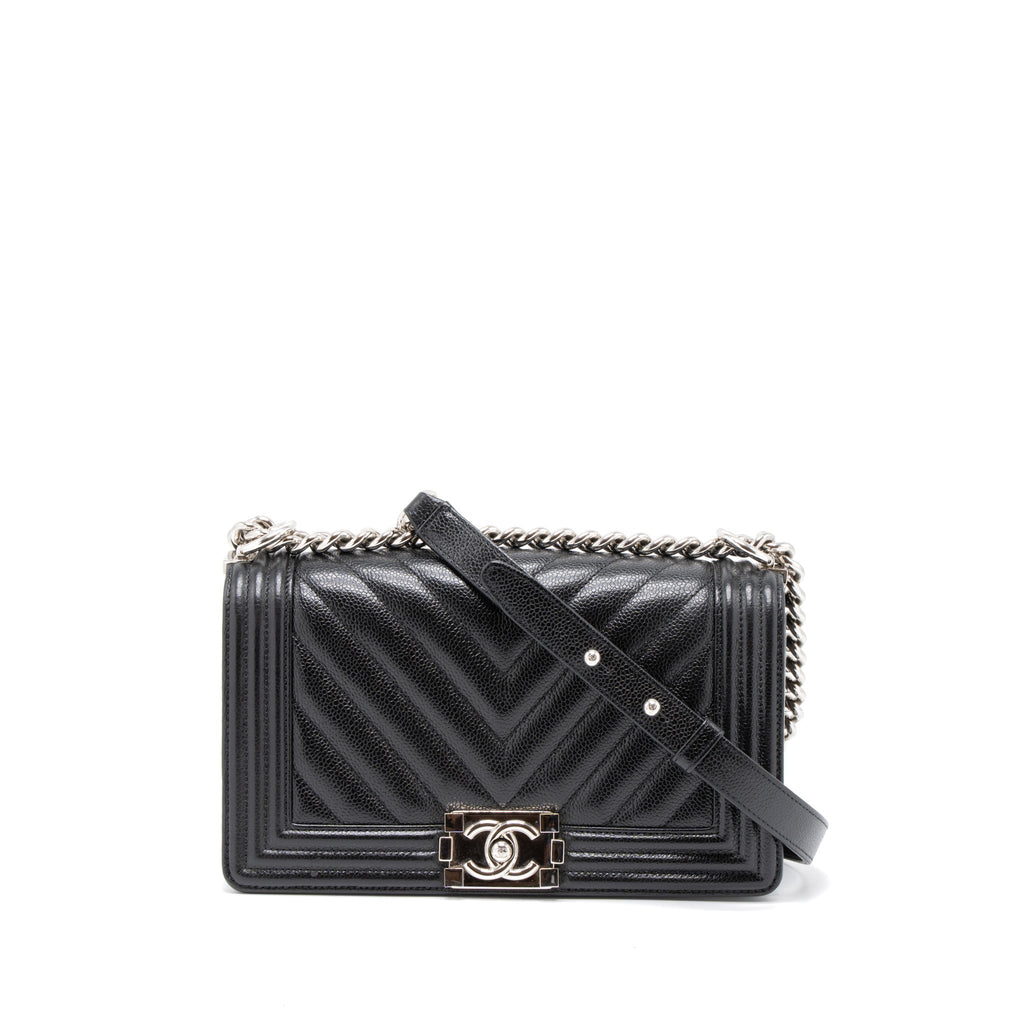 Chanel Medium Boy Bag Chevron Caviar Black