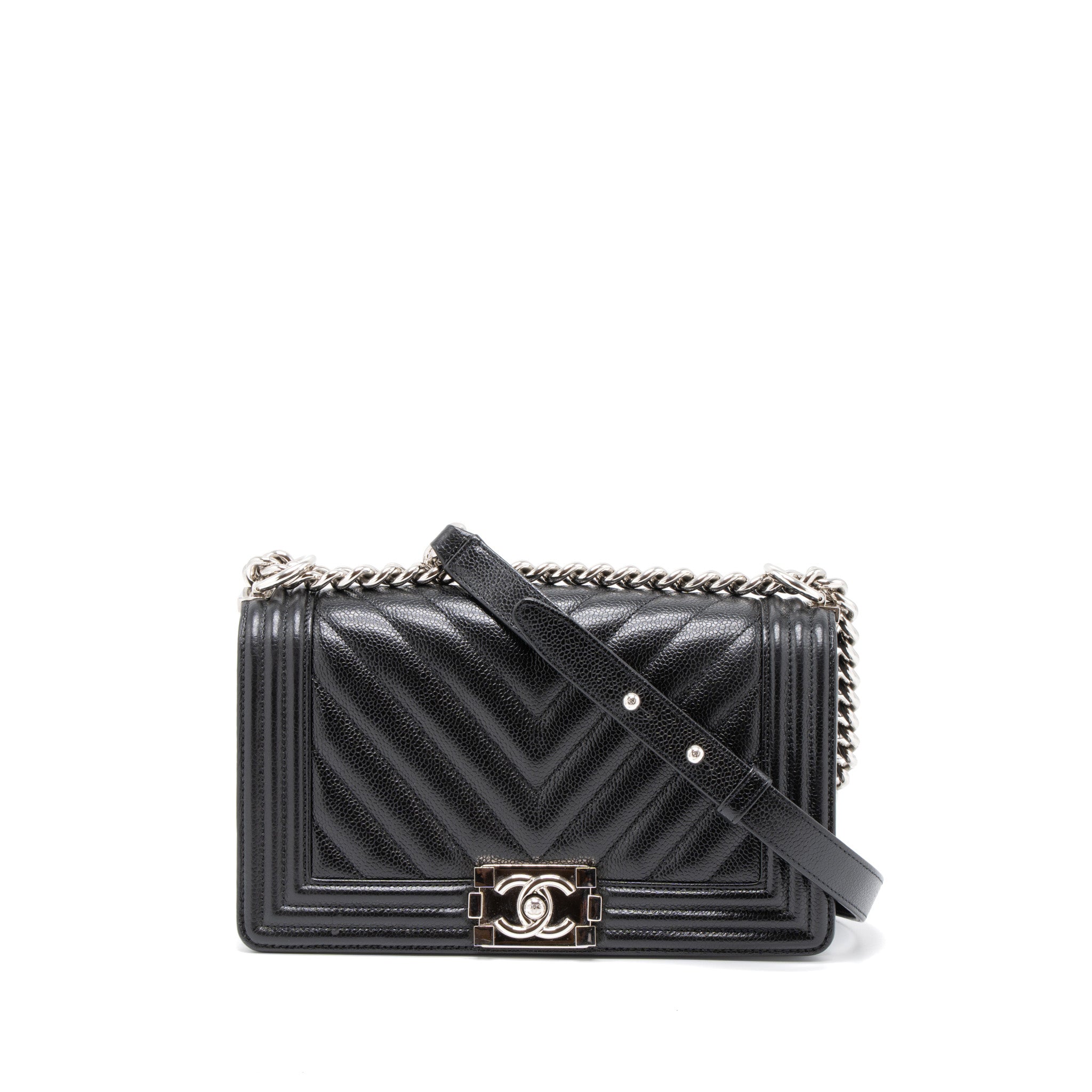 Chanel Medium Boy Bag Chevron Caviar Black