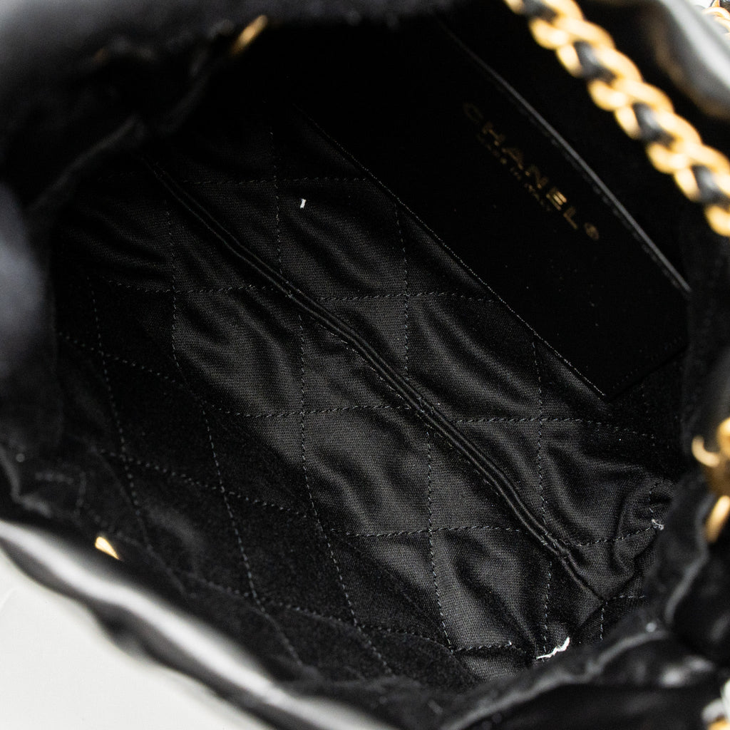 Chanel Mini 22 Bag Shiny Calfskin Black Brushed  (Microchip)