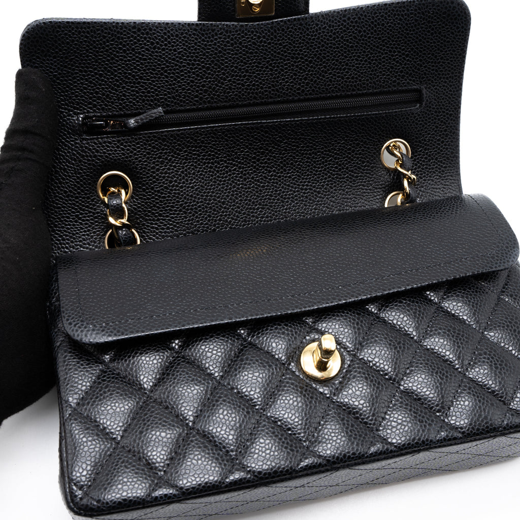 Chanel Small Classic Double Flap Bag Caviar Black  (Microchip)