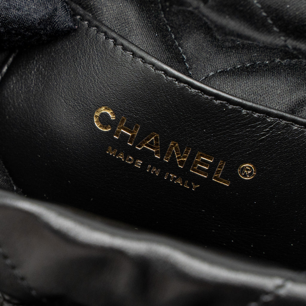 Chanel Mini 22 Bag Shiny Calfskin Black Brushed  (Microchip)
