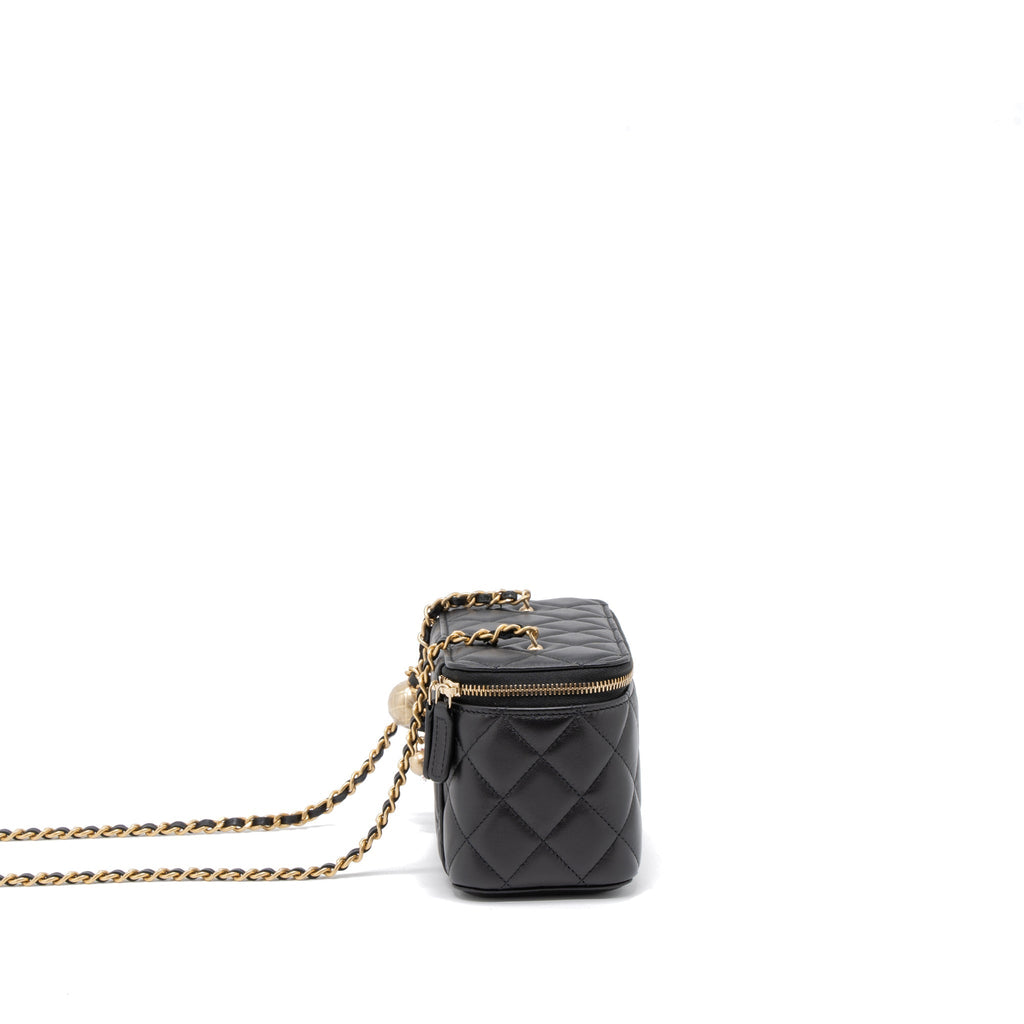 Chanel 23C Pearl Crush Long Vanity Lambskin Black Brushed  (Microchip)