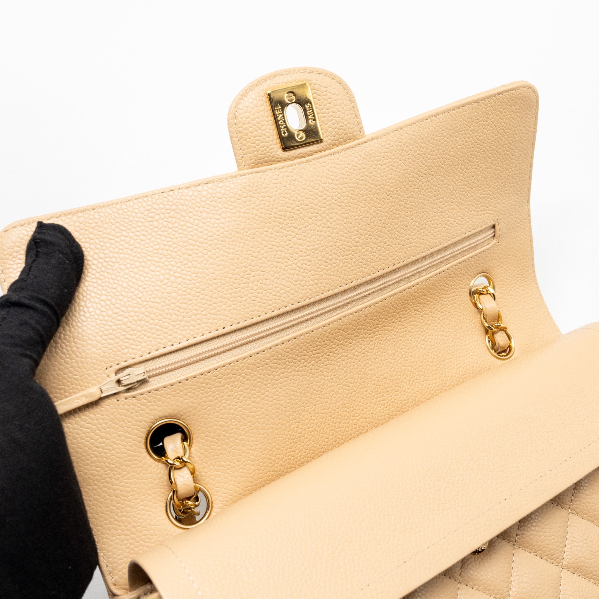 Chanel Medium Classic Double Flap Bag Caviar Beige
