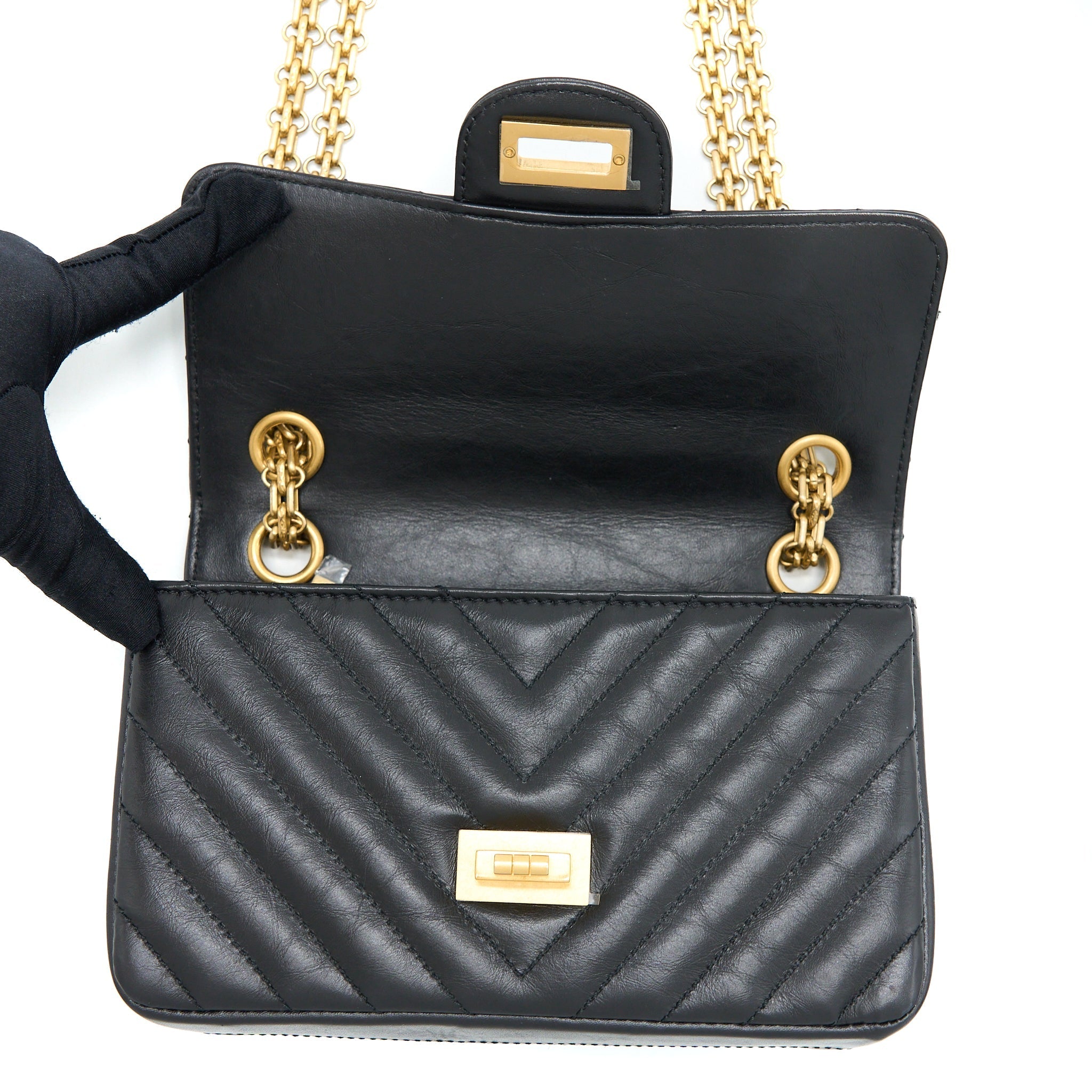 Chanel 2.55 Reissue Mini Chevron Flap Bag Aged Calfskin  Black