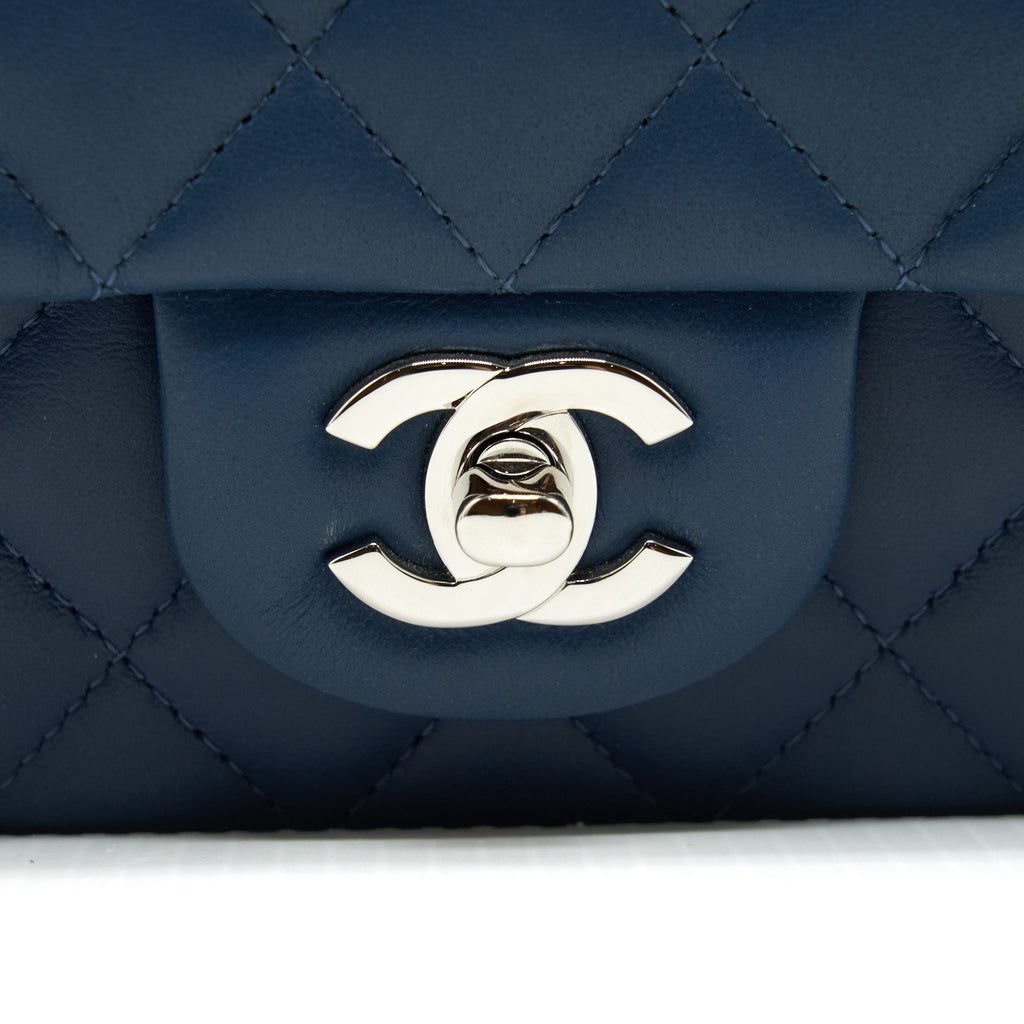 Chanel Mini Rectangular Flap Bag Lambskin Navy Blue