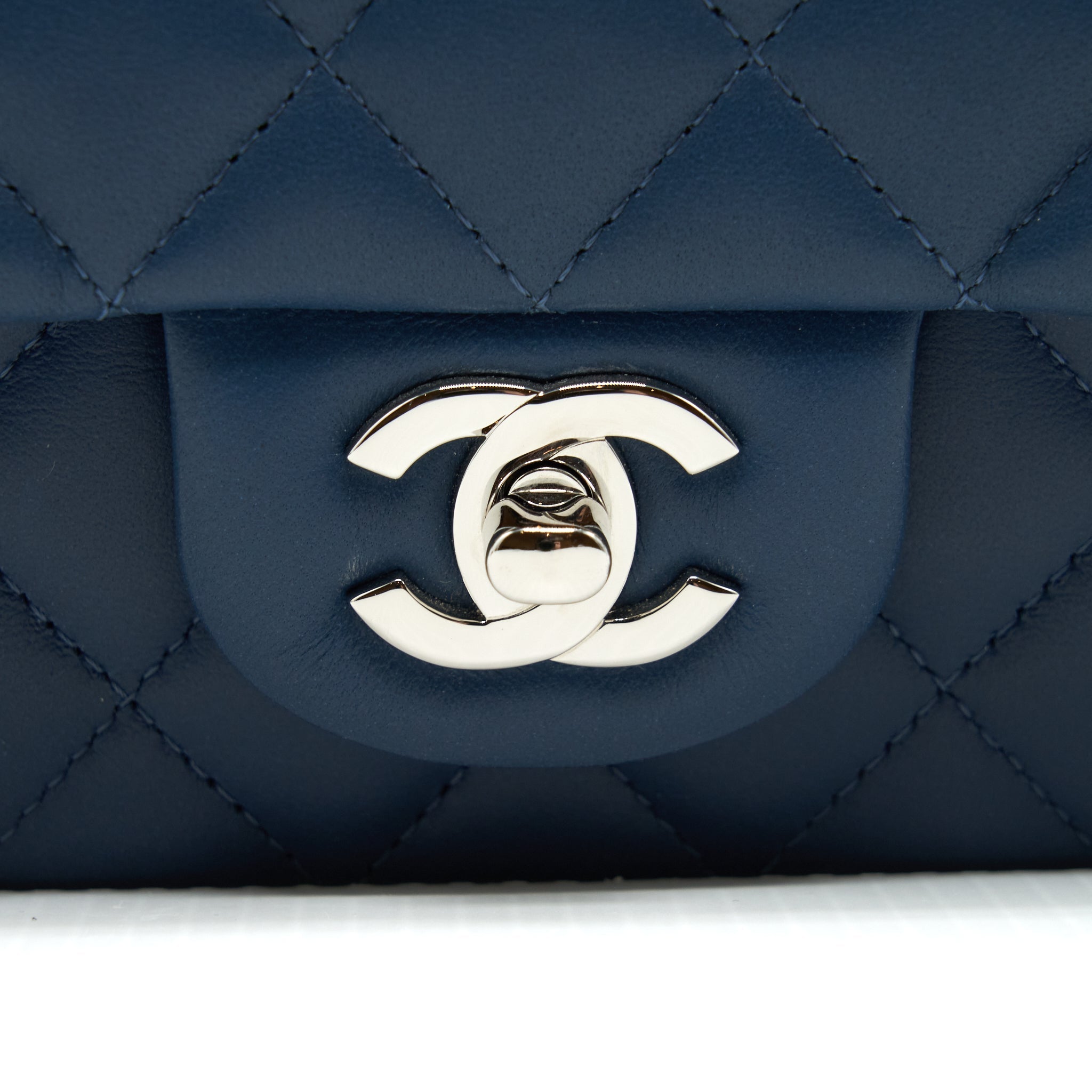 Chanel Mini Rectangular Flap Bag Lambskin Navy Blue