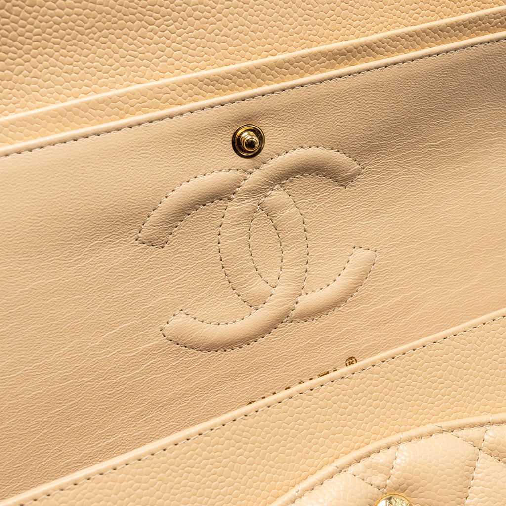 Chanel Medium Classic Double Flap Bag Caviar Beige