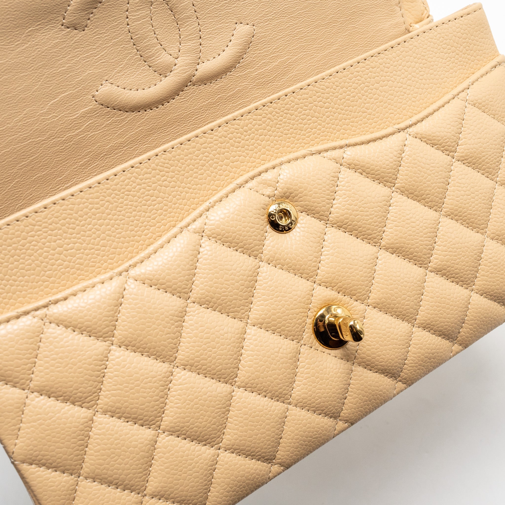 Chanel Medium Classic Double Flap Bag Caviar Beige