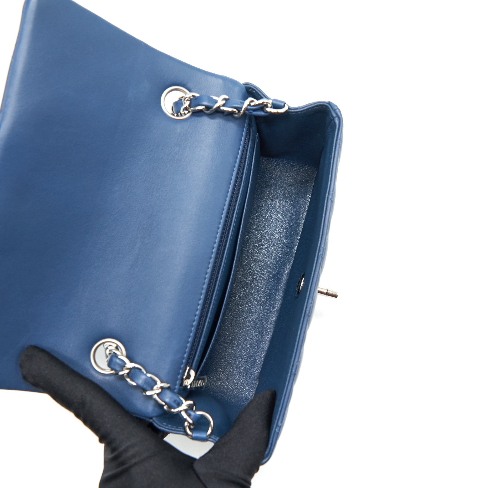 Chanel Mini Rectangular Flap Bag Lambskin Navy Blue