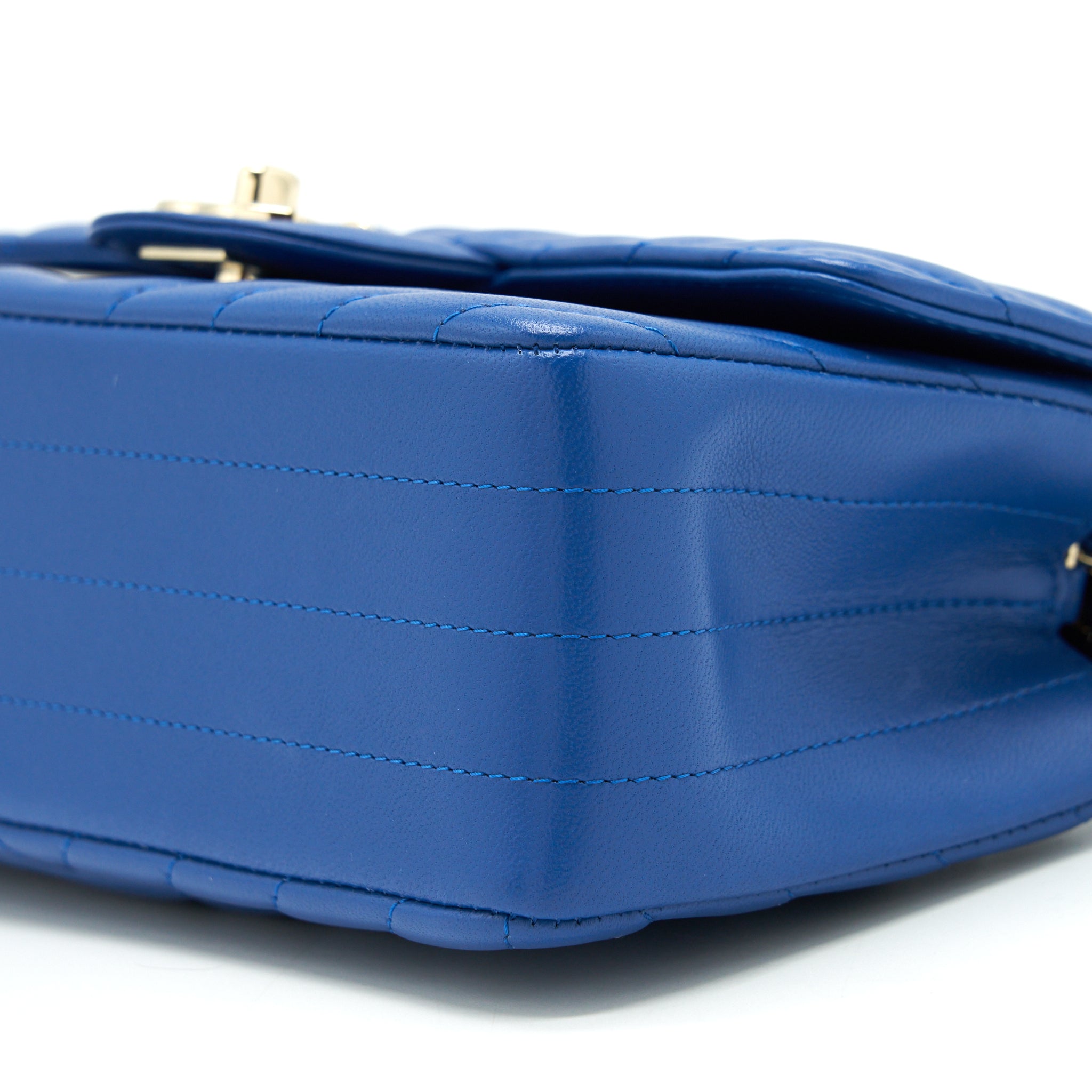 Chanel Mini Rectangular Flap Bag Chevron Lambskin Blue L
