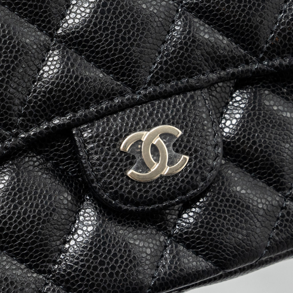 Chanel Double Pocket Wallet On Chain Caviar Black L(Microchip)