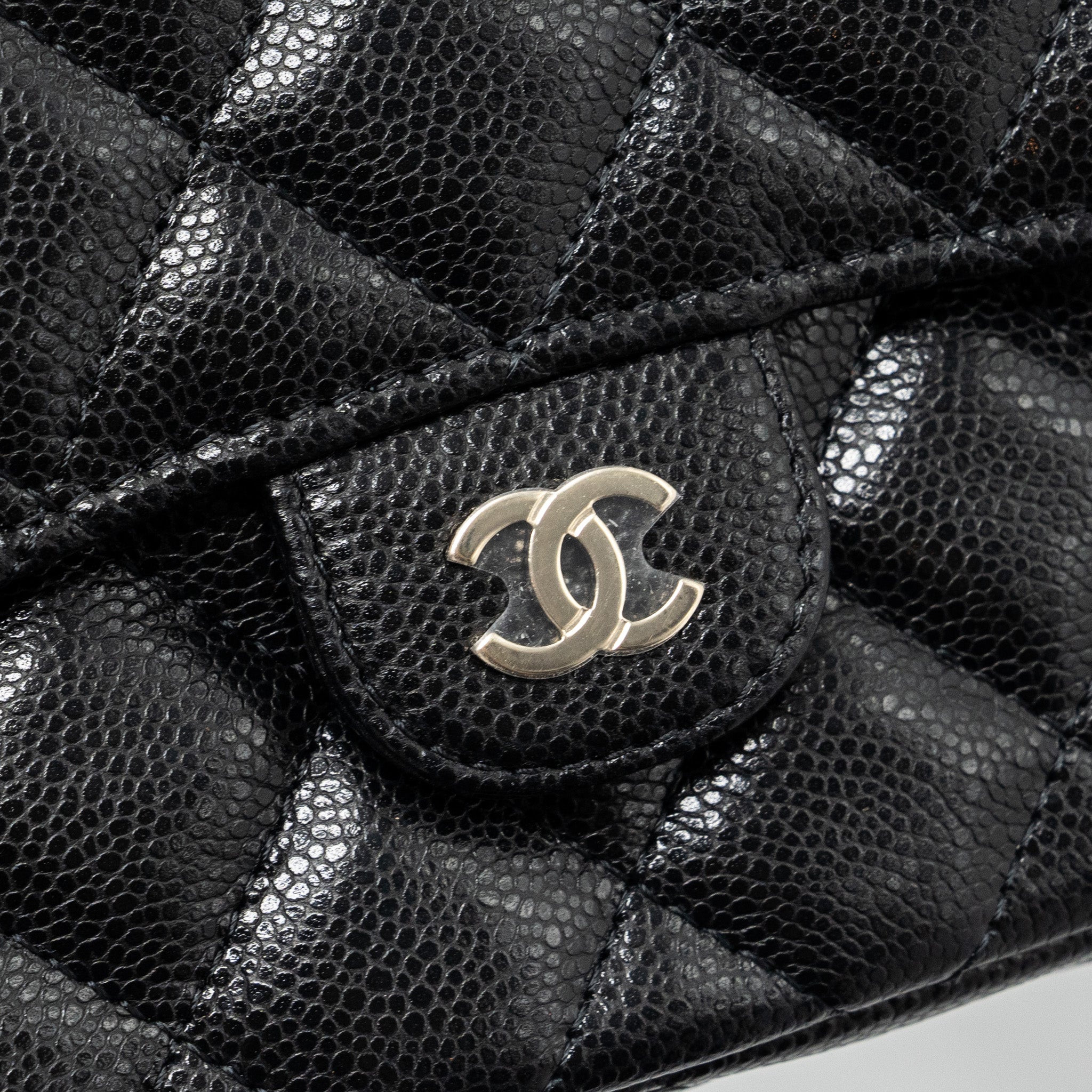 Chanel Double Pocket Wallet On Chain Caviar Black L(Microchip)