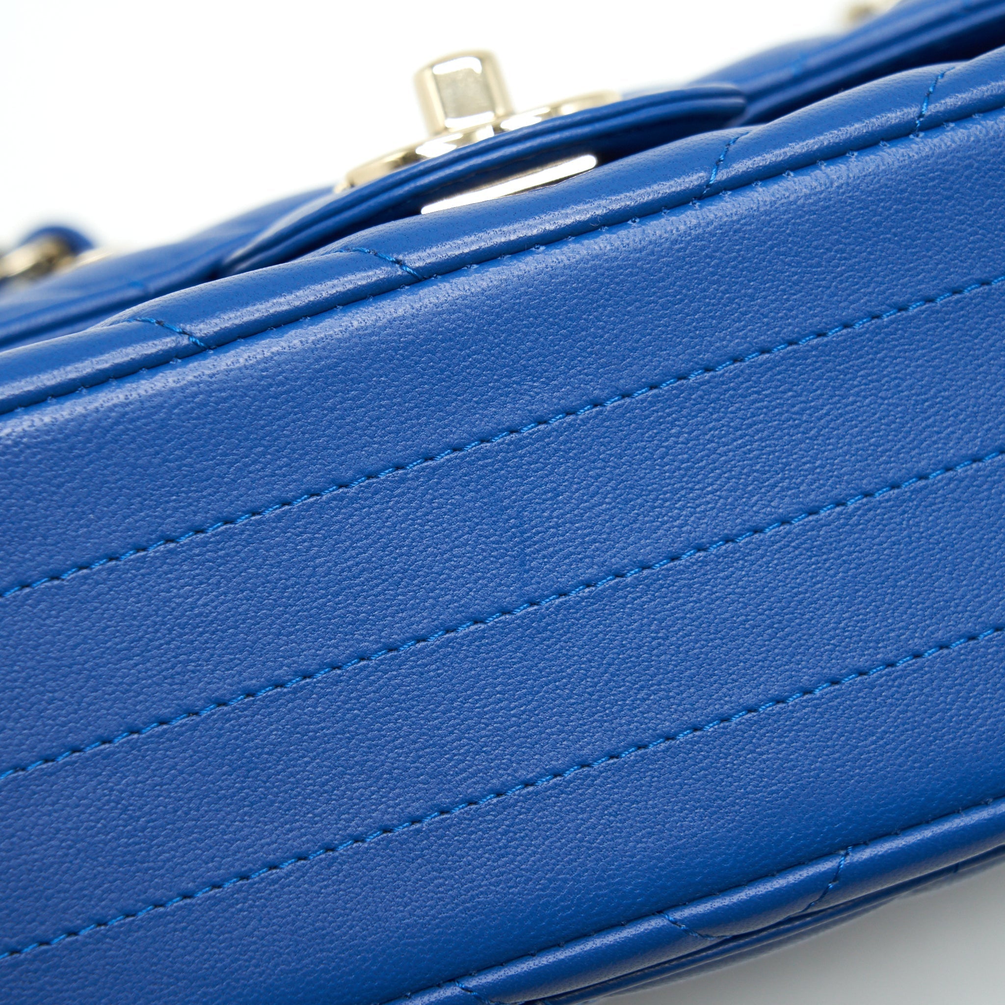 Chanel Mini Rectangular Flap Bag Chevron Lambskin Blue L