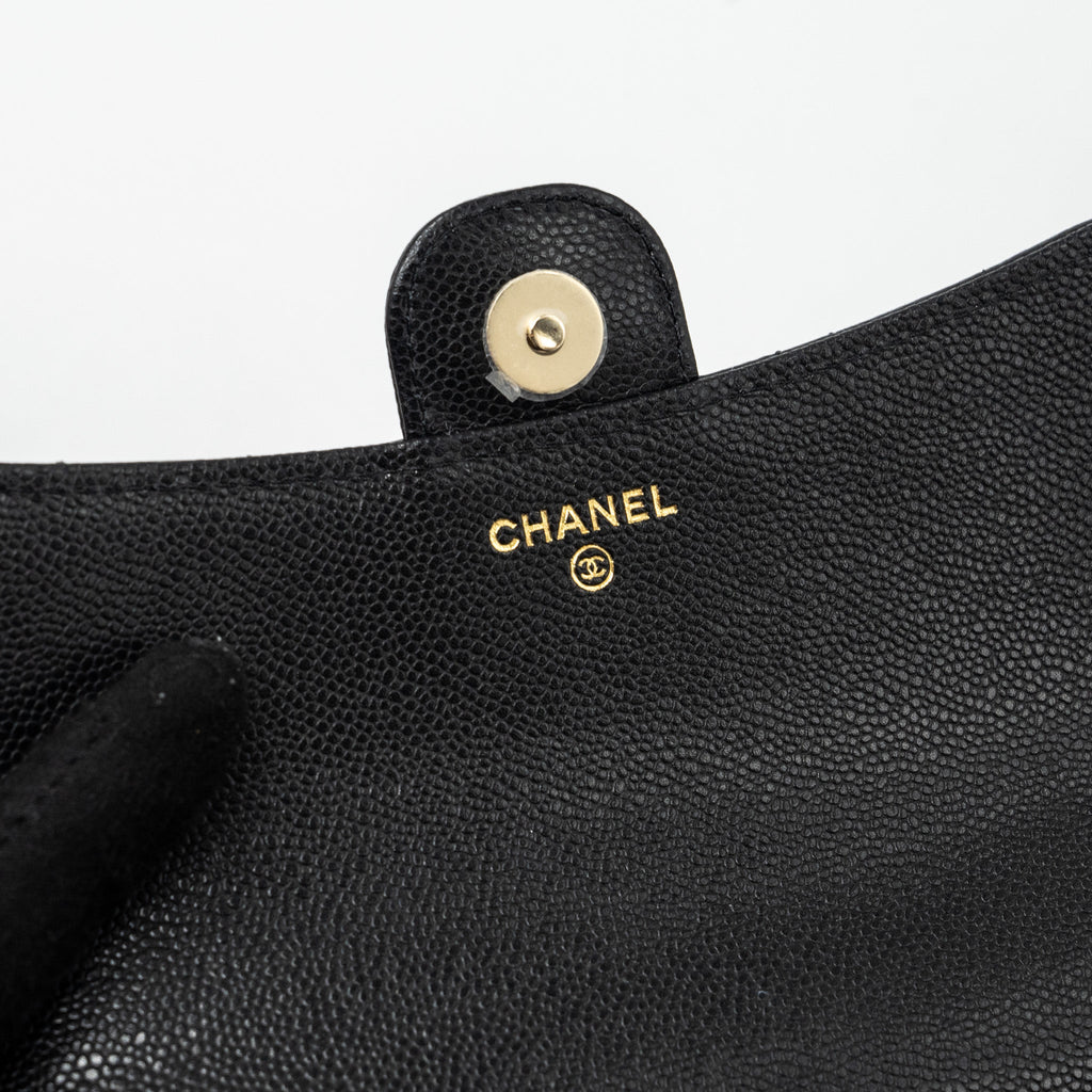 Chanel Double Pocket Wallet On Chain Caviar Black L(Microchip)