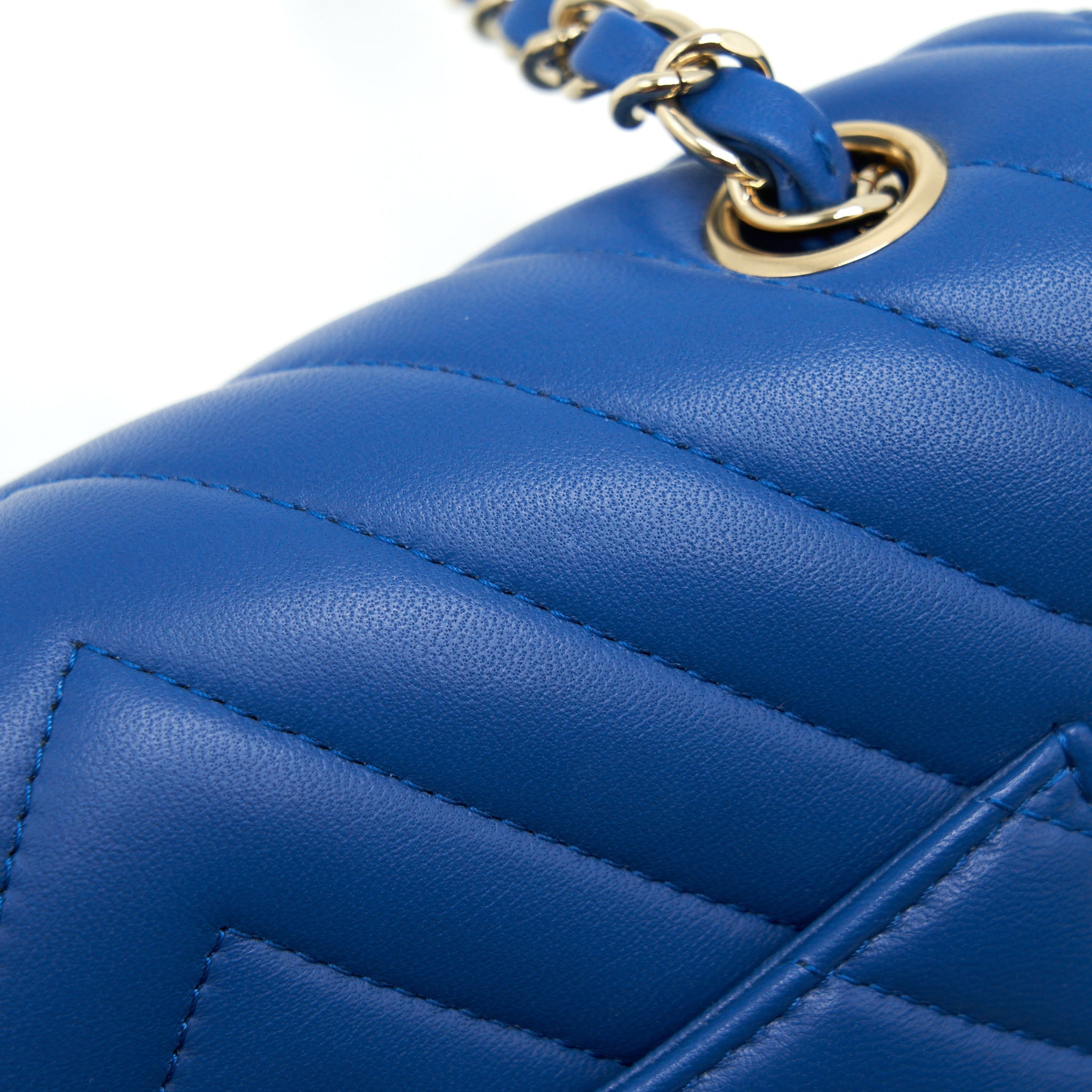 Chanel Mini Rectangular Flap Bag Chevron Lambskin Blue L