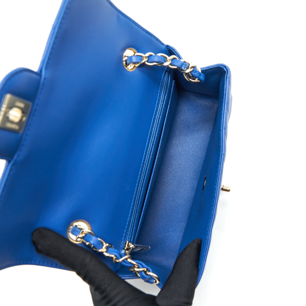 Chanel Mini Rectangular Flap Bag Chevron Lambskin Blue L