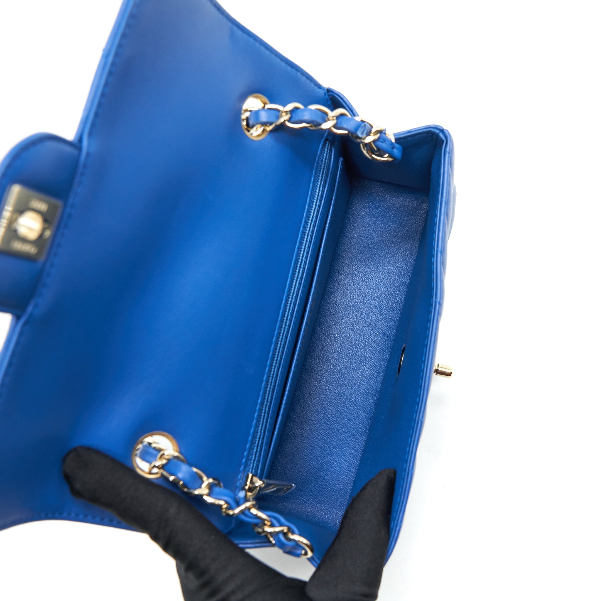 Chanel Mini Rectangular Flap Bag Chevron Lambskin Blue L