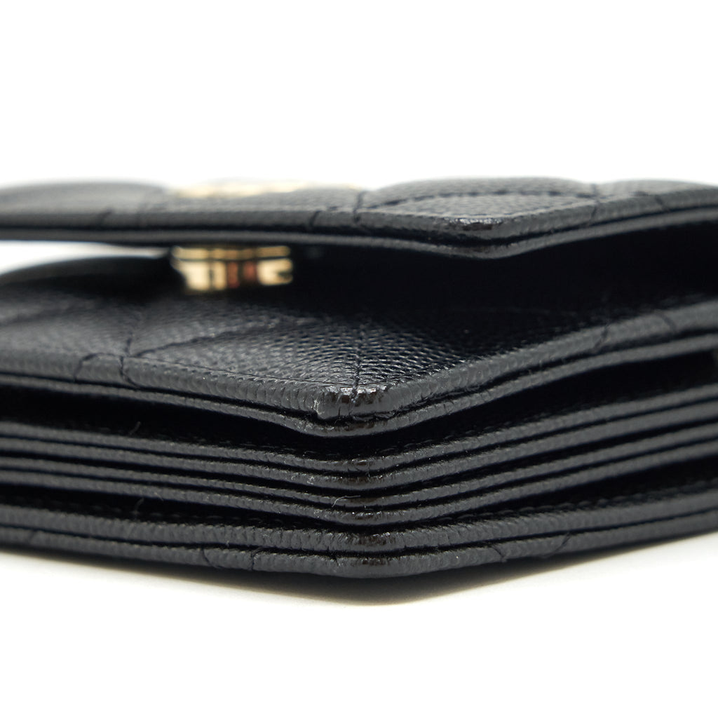 Chanel Caviar Card Holer with chain and bag charm Black L