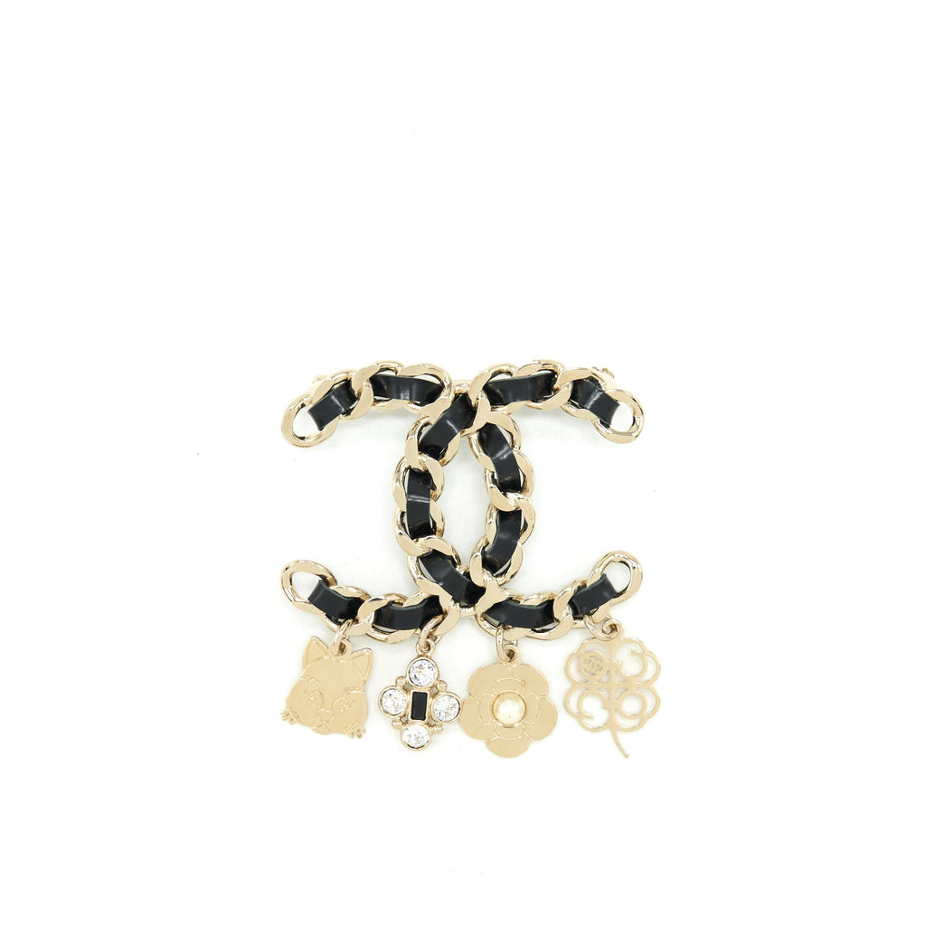 Chanel Leather Chain With Drop Charms Brooch L