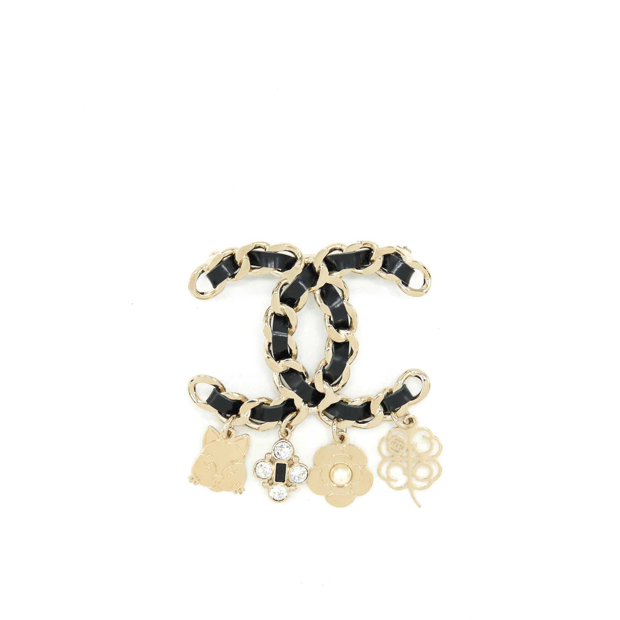 Chanel Leather Chain With Drop Charms Brooch L