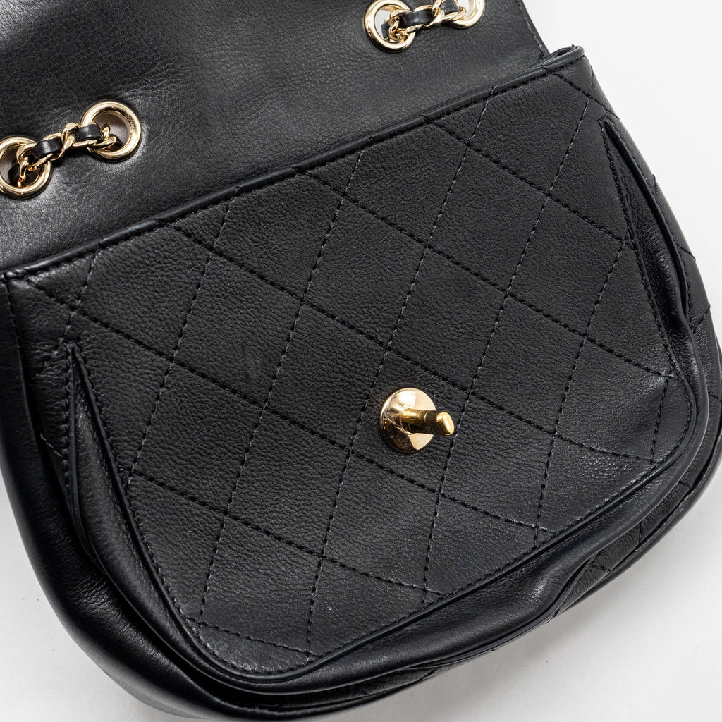 Chanel half moon quilted flap bag Grained Calfskin black