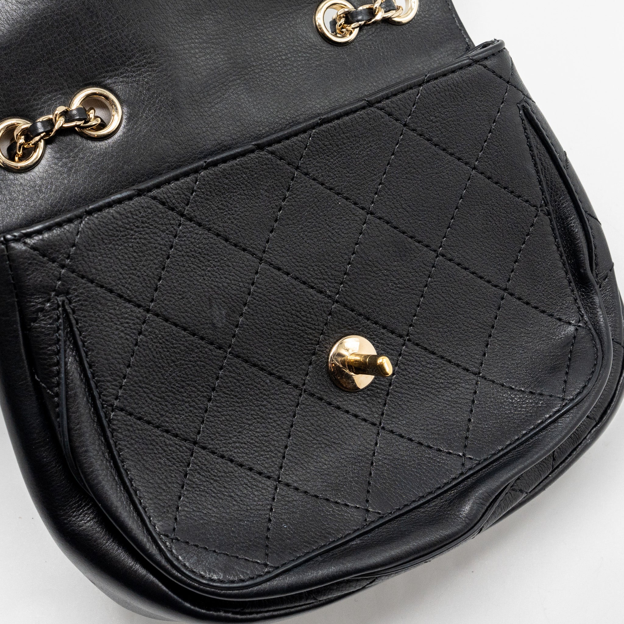 Chanel half moon quilted flap bag Grained Calfskin black