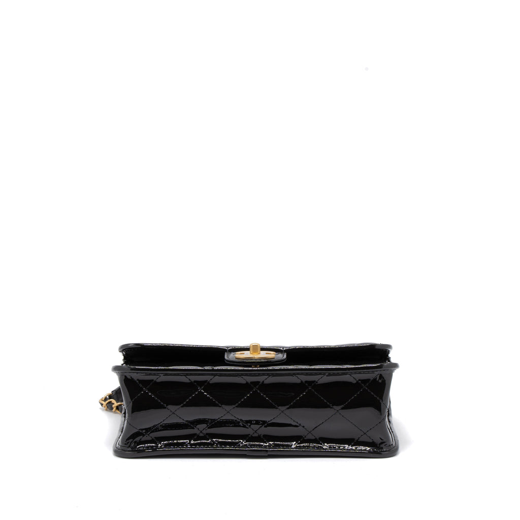 Chanel 22K Top Handle Messenger Bag Patent Leather Black Brushed  (Microchip)