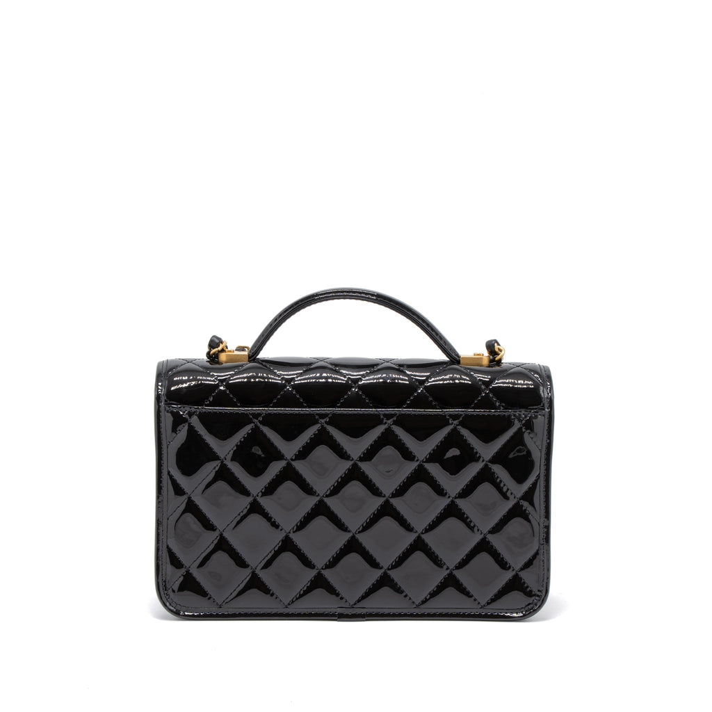Chanel 22K Top Handle Messenger Bag Patent Leather Black Brushed  (Microchip)