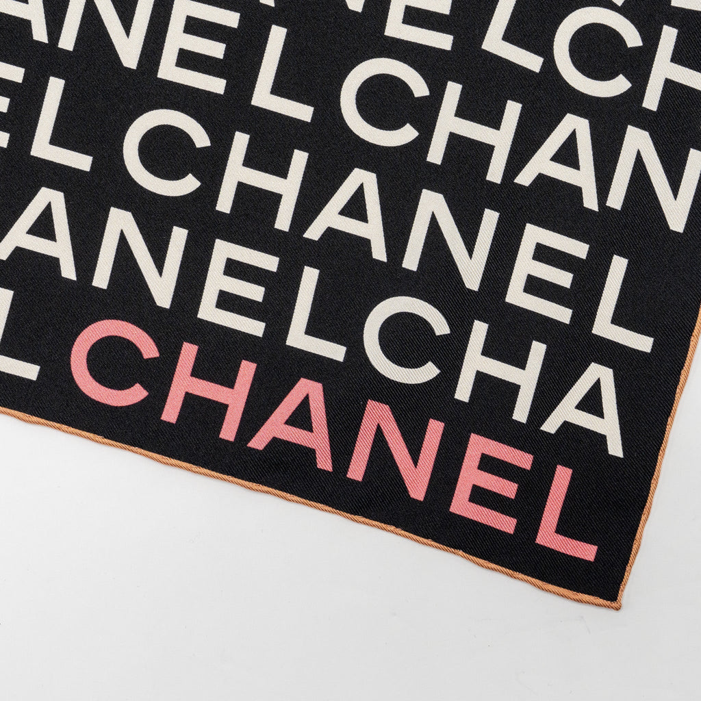 Chanel Letter Square Silk Scarf Black/White/Pink