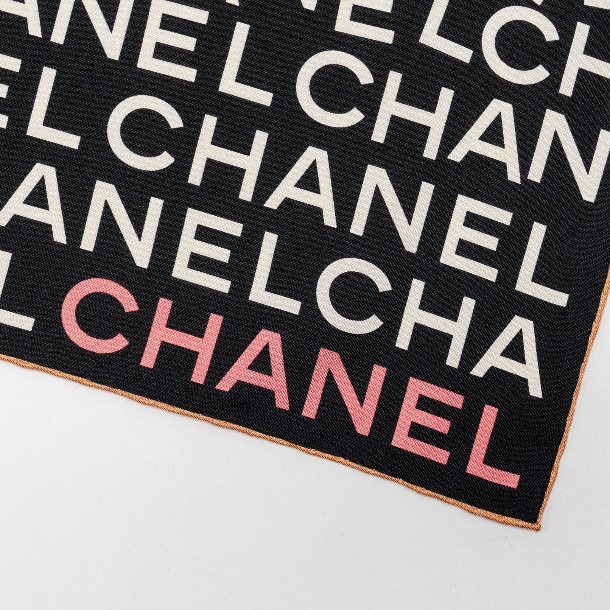 Chanel Letter Square Silk Scarf Black/White/Pink