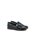 Chanel Size 38 CC Logo Flats Chain Loafers Patent Black
