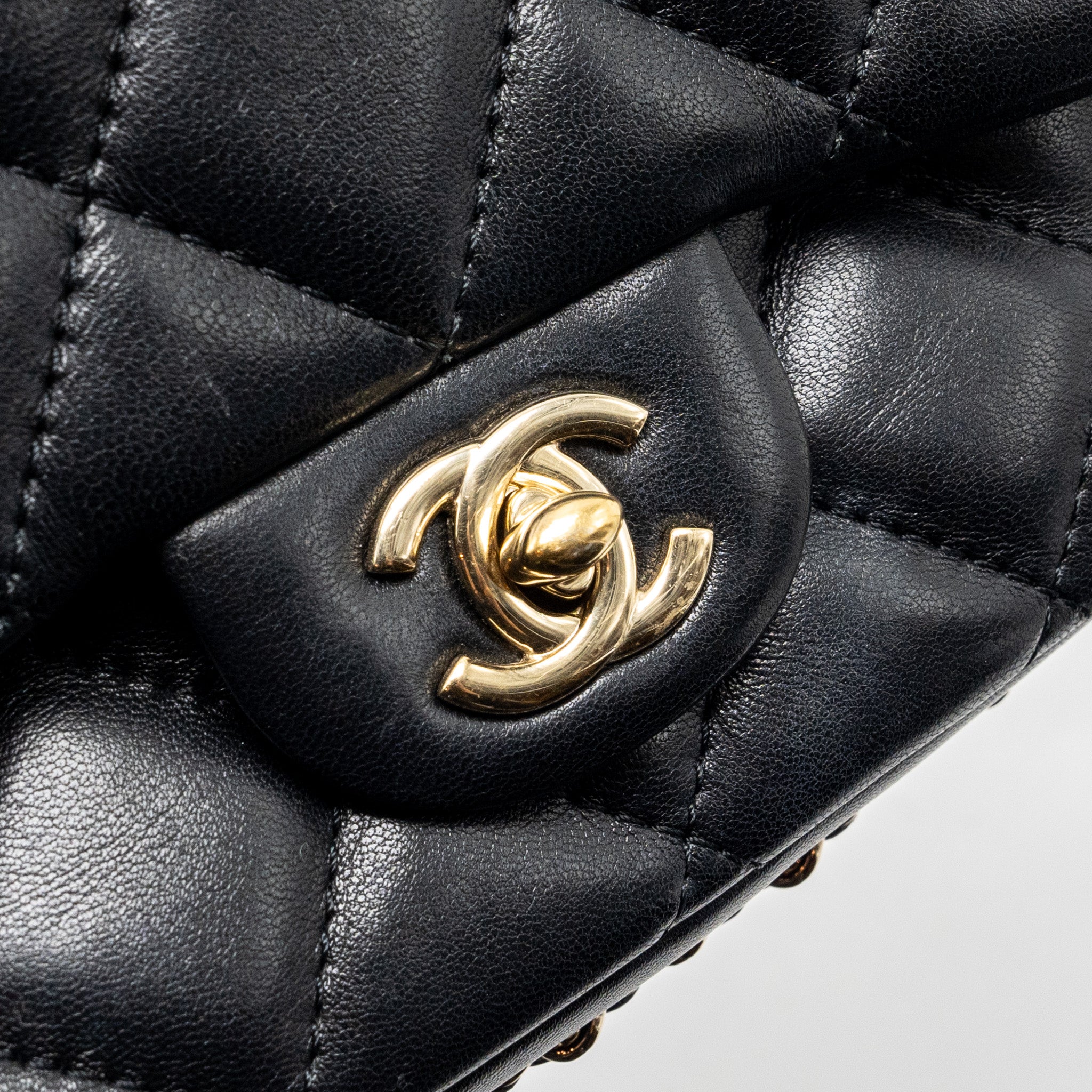Chanel Pearl Chain Quilted Flap Bag Lambskin Black