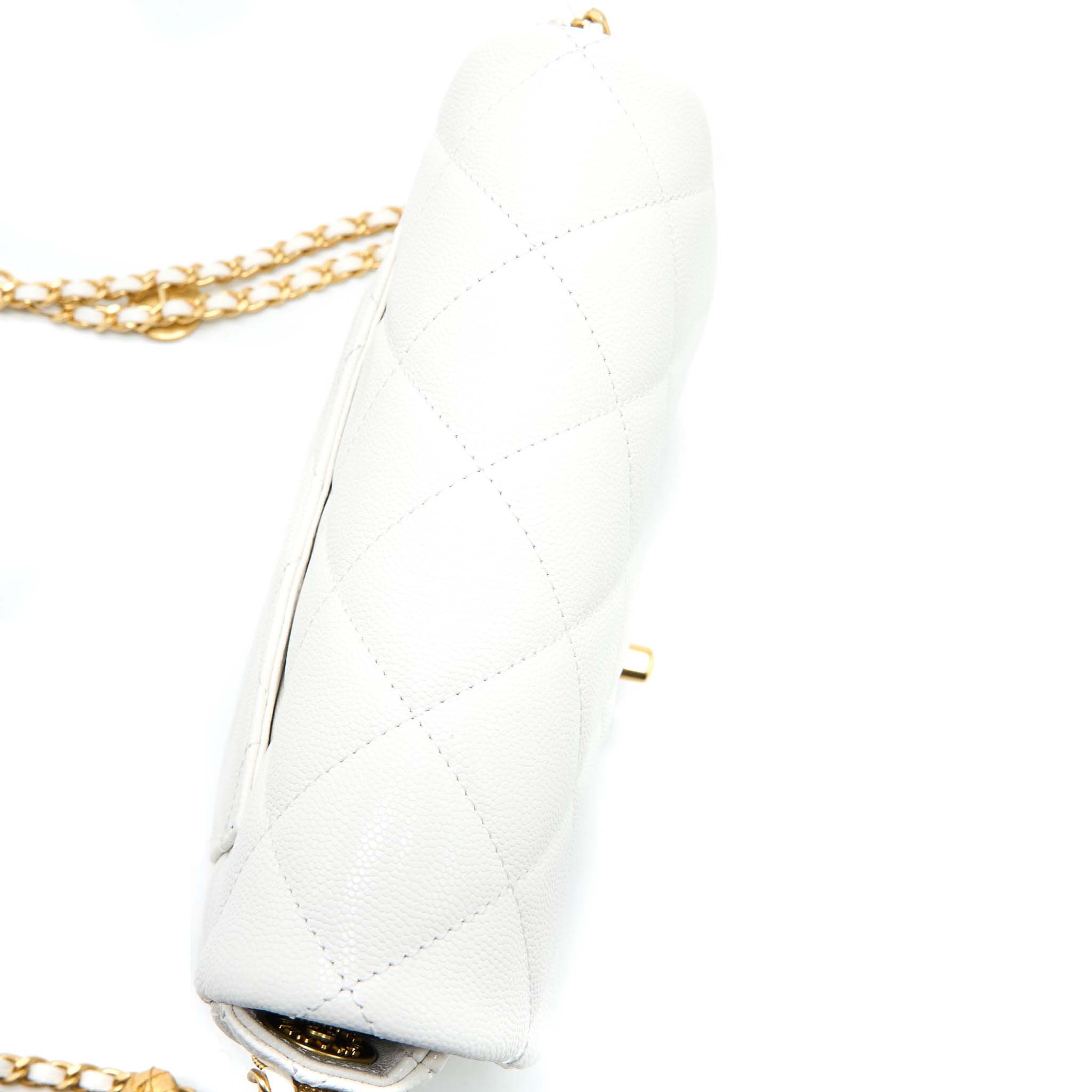 Chanel 22A Small Flap Bag Caviar White Brushed  (Microchip)