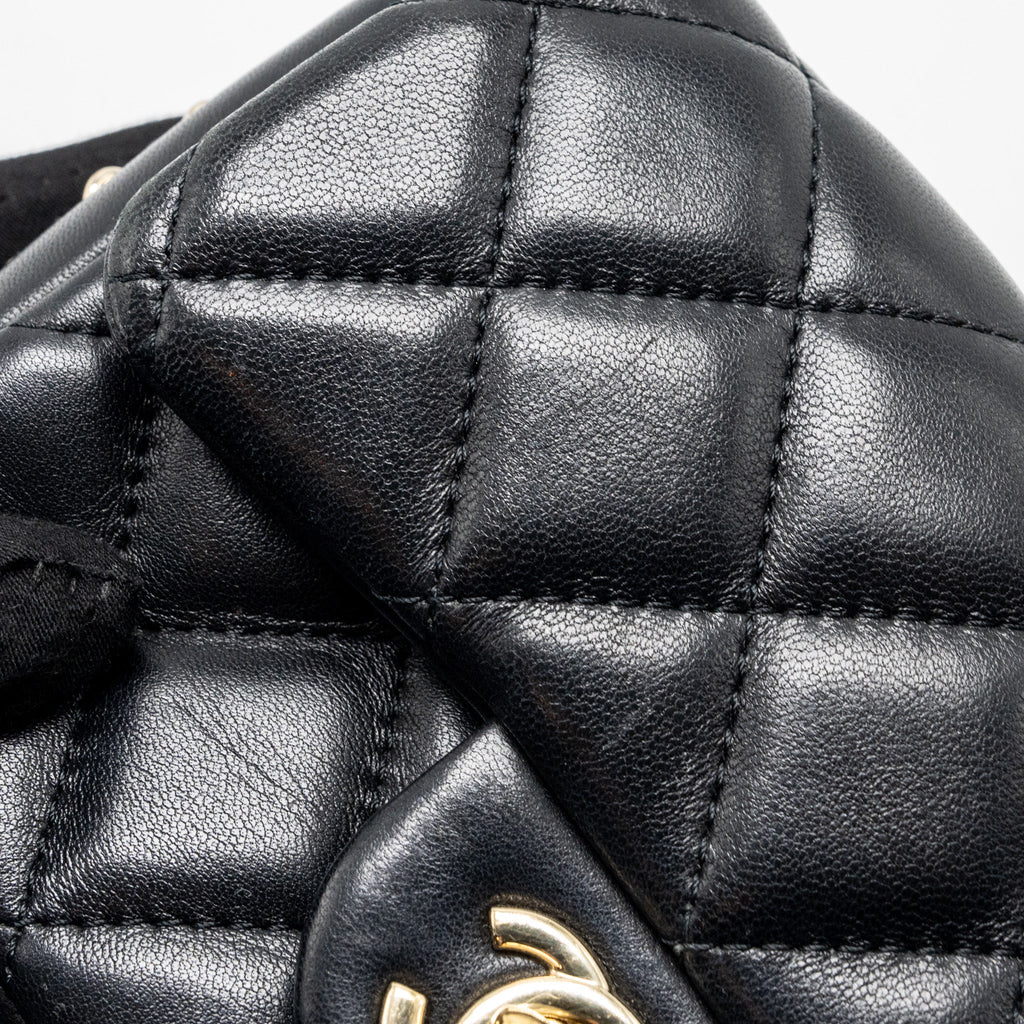 Chanel Pearl Chain Quilted Flap Bag Lambskin Black