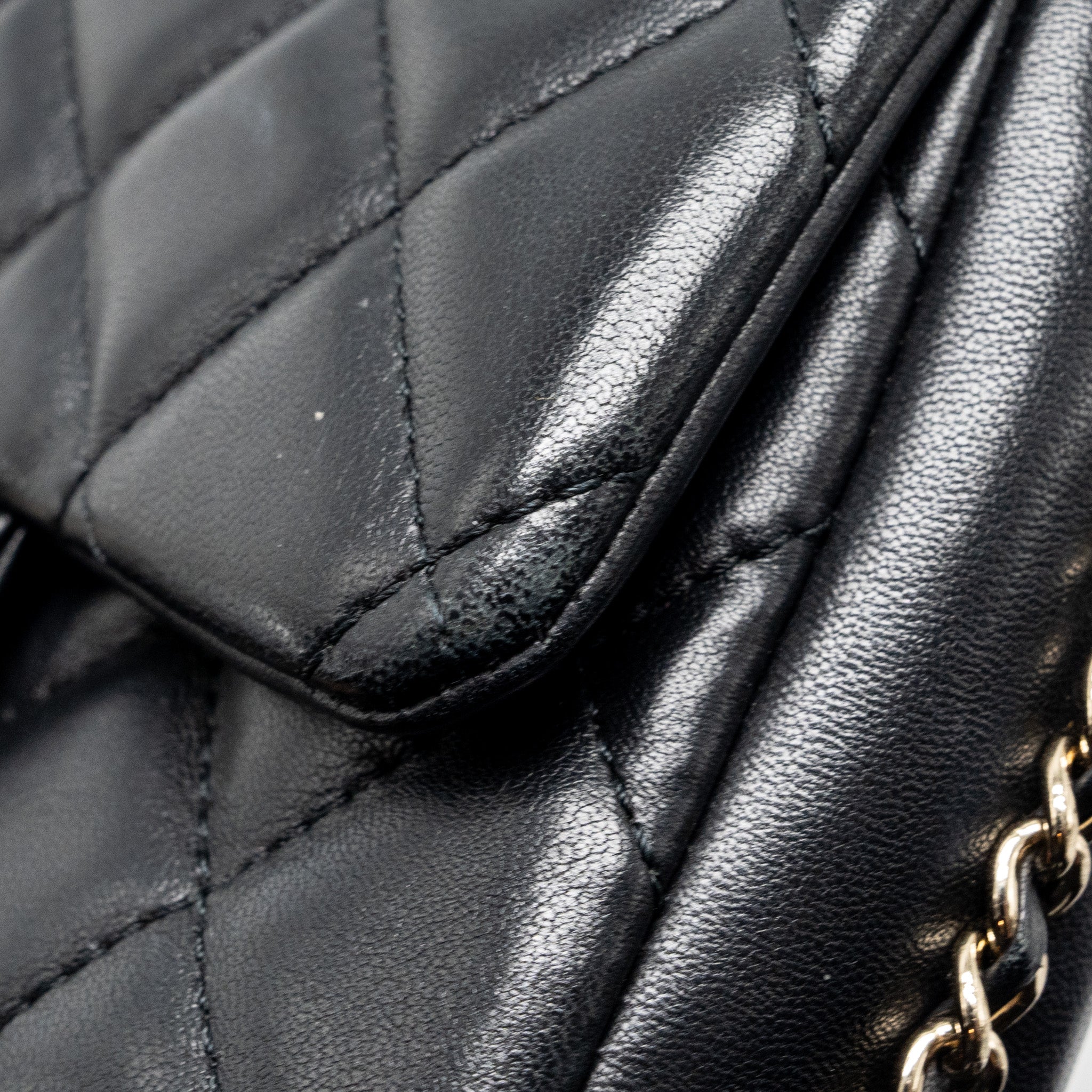 Chanel Pearl Chain Quilted Flap Bag Lambskin Black