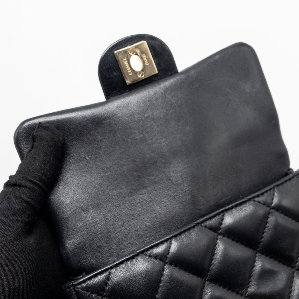 Chanel Pearl Chain Quilted Flap Bag Lambskin Black