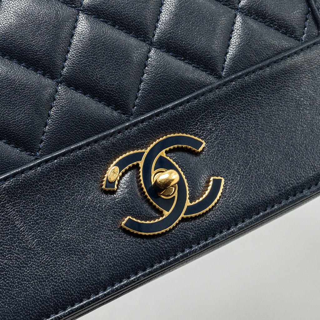 Chanel Mademoiselle Enamel Flap Bag Goatskin Navy