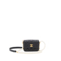 Chanel Pearl Chain Mini Flap Bag Lambskin Black Brushed