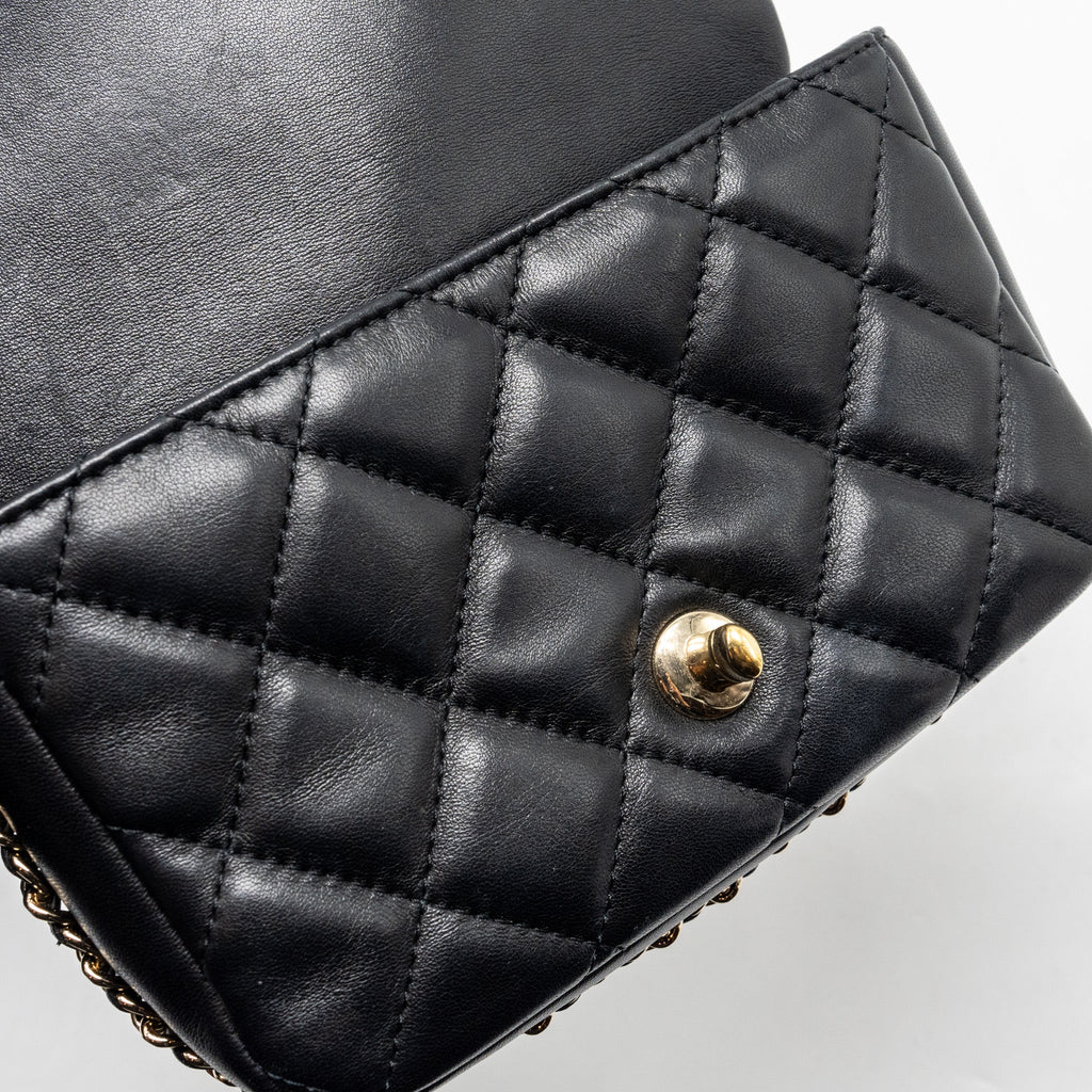 Chanel Pearl Chain Quilted Flap Bag Lambskin Black