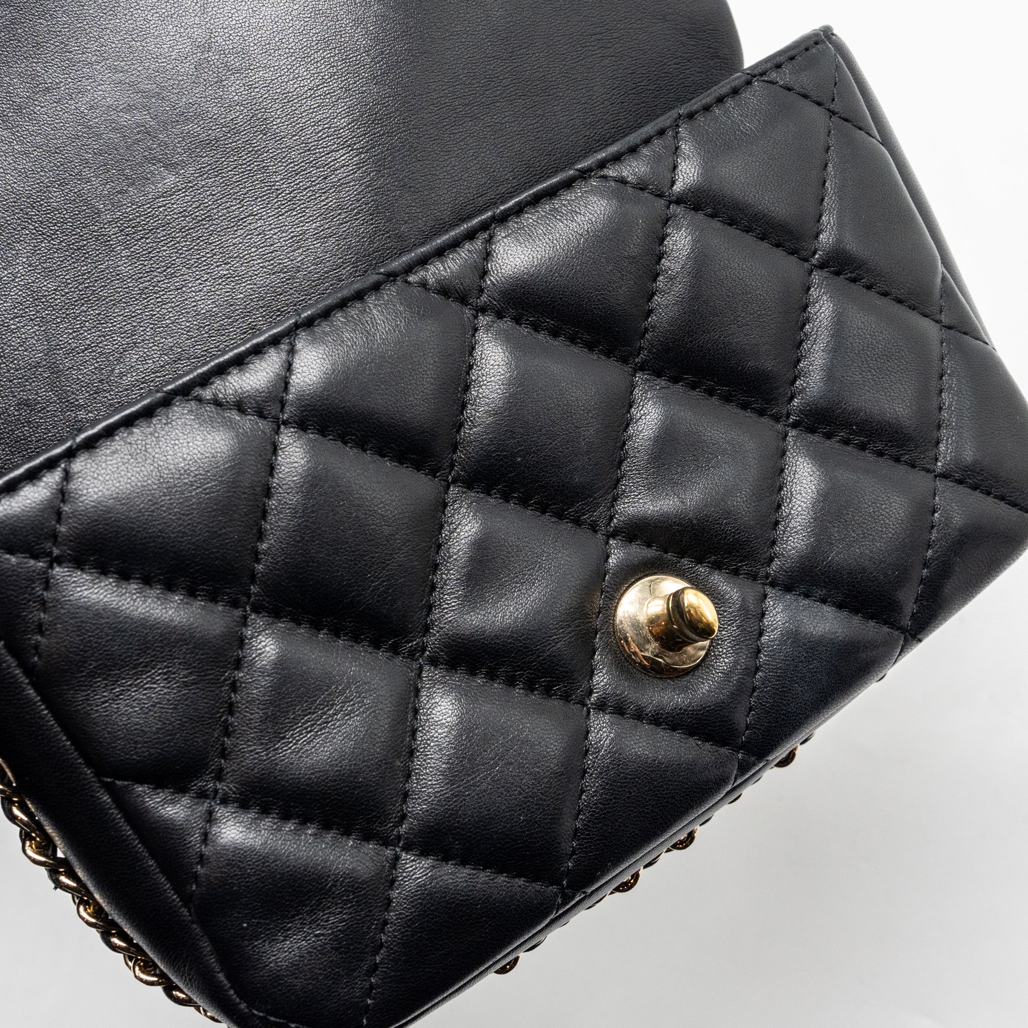 Chanel Pearl Chain Quilted Flap Bag Lambskin Black