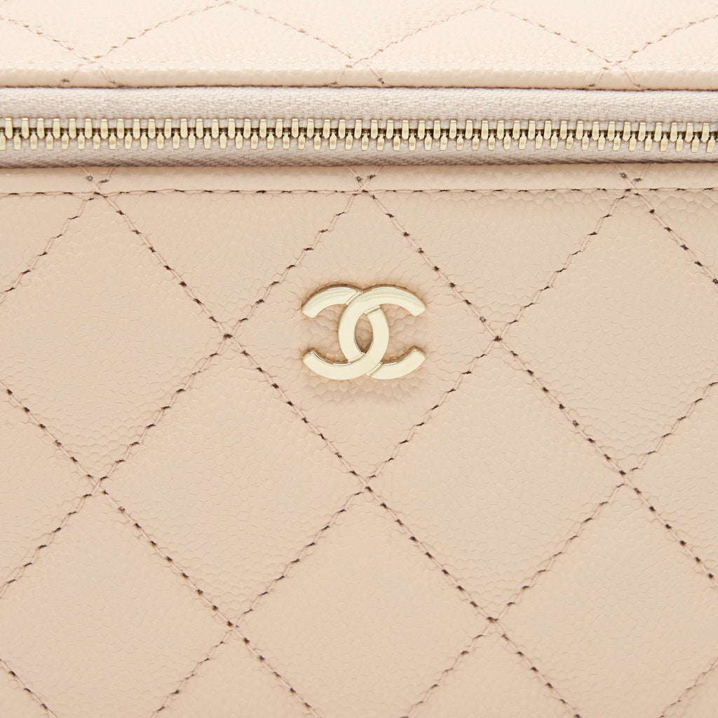 Chanel Long Vanity With Chain Caviar Beige L
