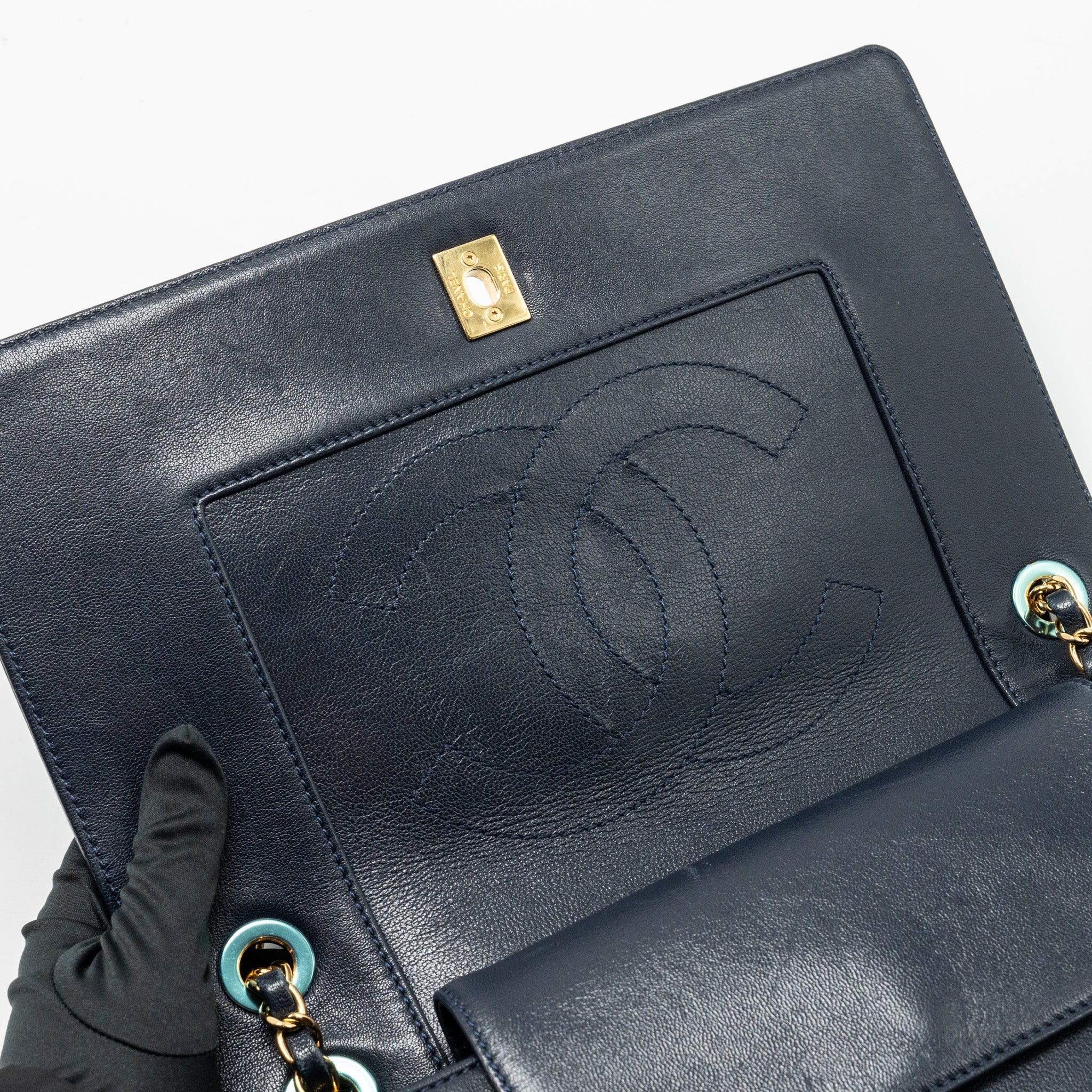 Chanel Mademoiselle Enamel Flap Bag Goatskin Navy