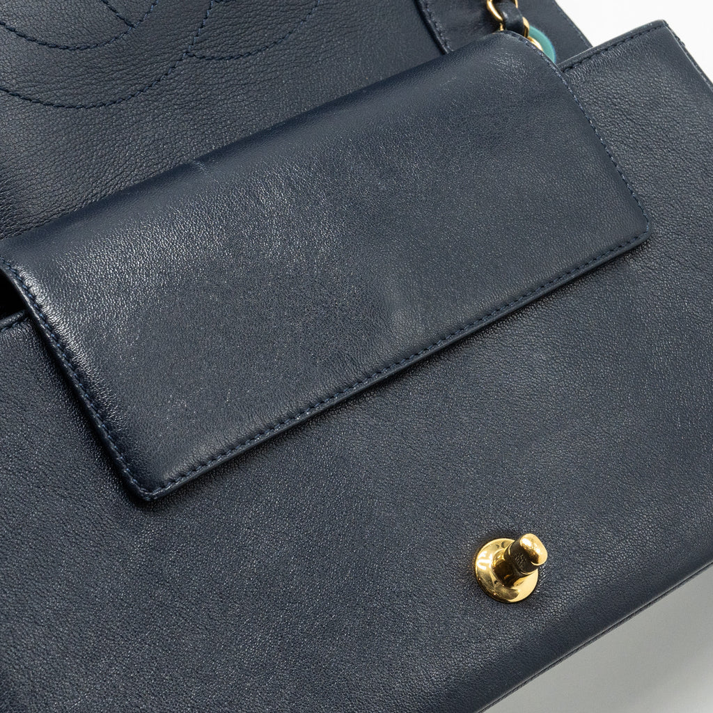 Chanel Mademoiselle Enamel Flap Bag Goatskin Navy