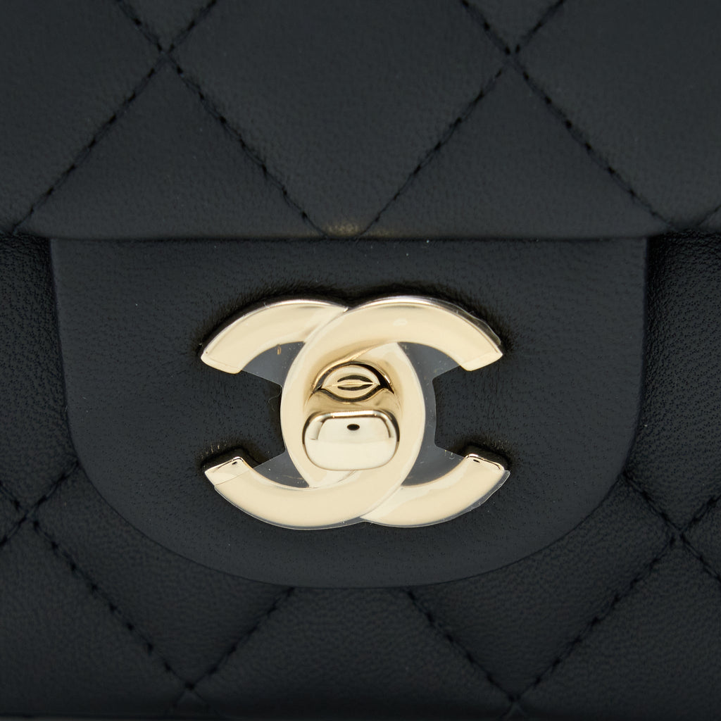 Chanel Top Handle Mini Rectangular Flap Bag Lambskin Black L (Microchip)