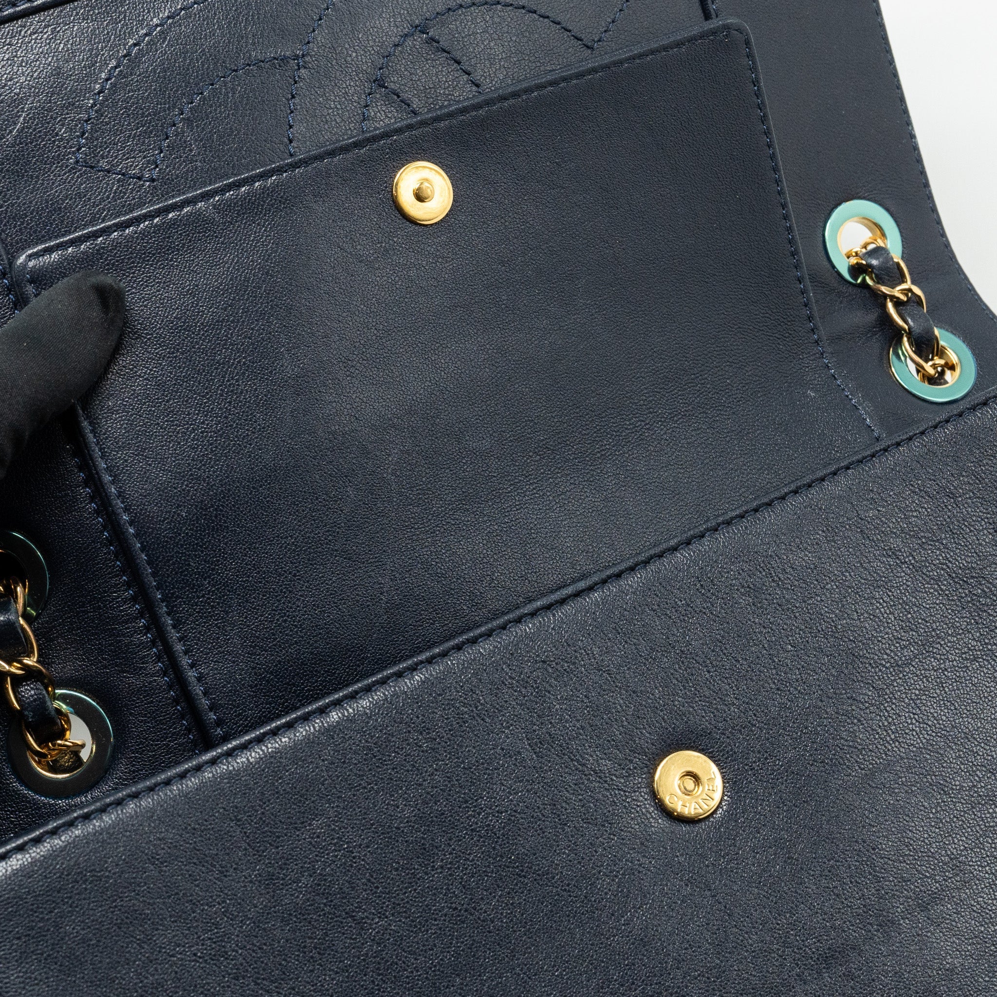 Chanel Mademoiselle Enamel Flap Bag Goatskin Navy